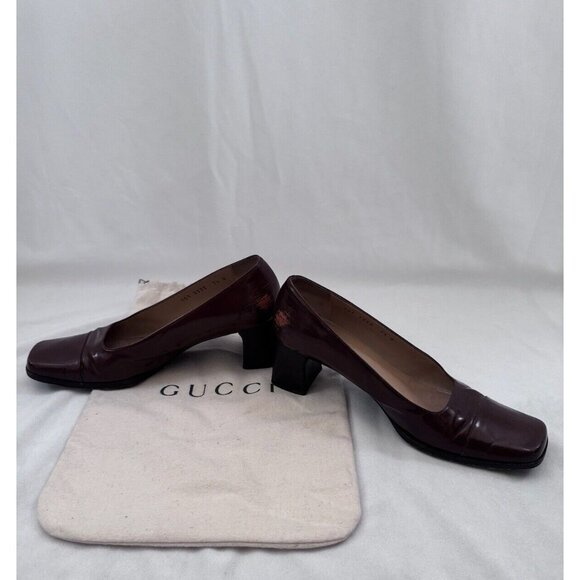 Gucci Shoes Vintage Brown Square Toe Leather Pump Size 7.5 - Picture 4 of 10